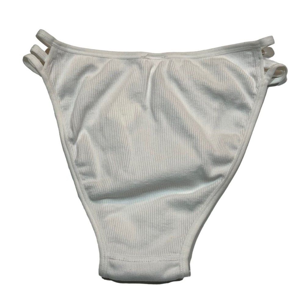 NWT AERIE High Cut Bikini Pantie Sz XL White Ribbed Gold Ring - Picture 2 of 4
